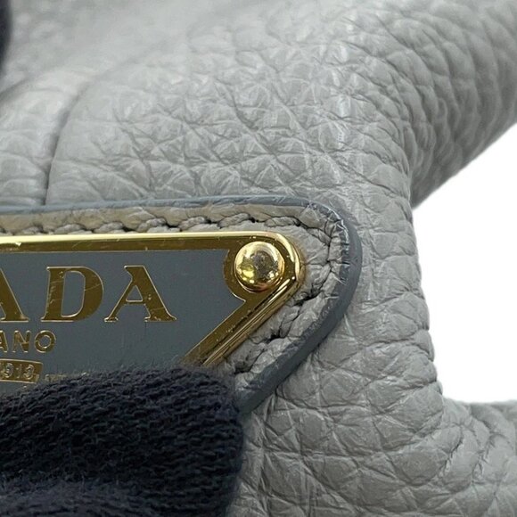 PRADA Punching logo Tote Bag Size Small Leather Gray - Picture 13 of 16